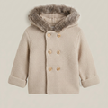 Chaquetón Himalaya color piedra con capucha de pelo