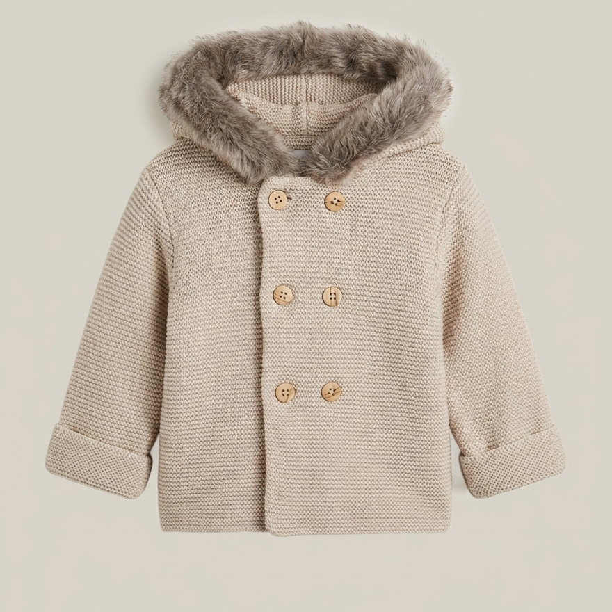 Chaquetón Himalaya color piedra con capucha de pelo