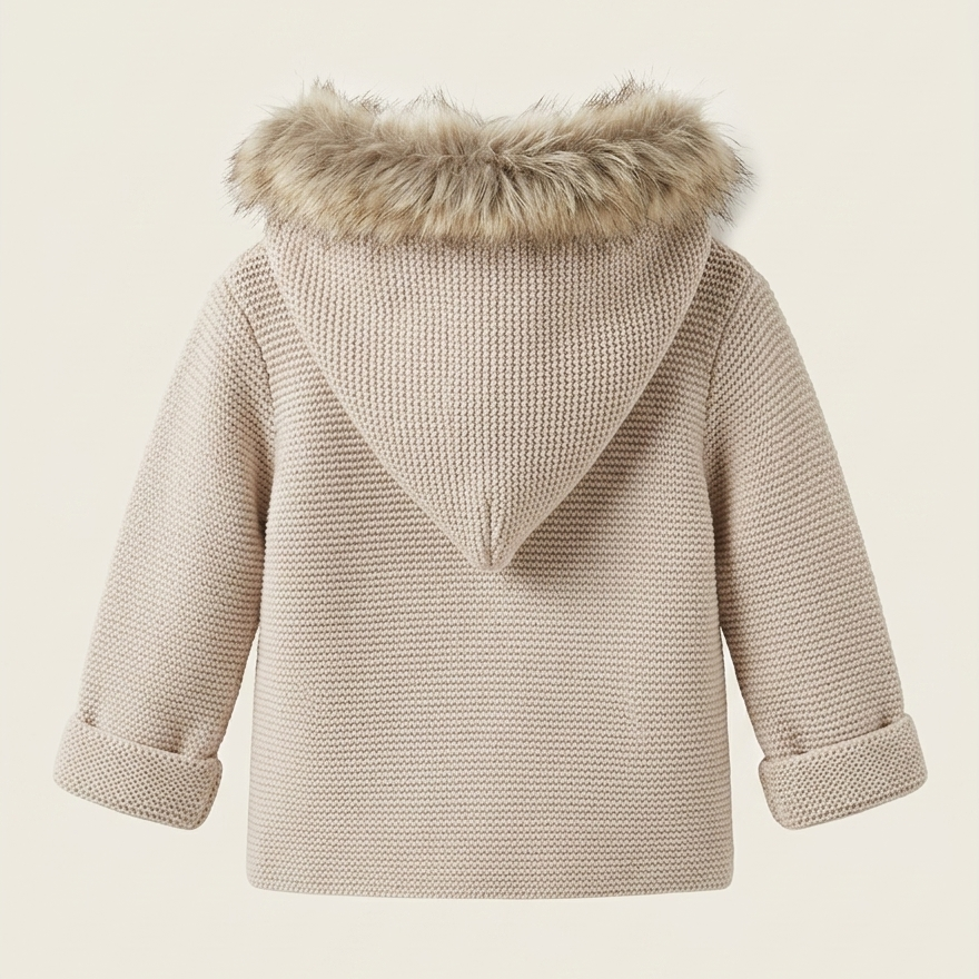 Chaquetón Himalaya color piedra con capucha de pelo