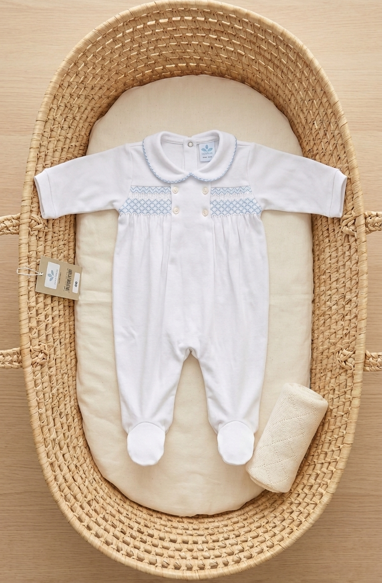 Pelele punto smock blanco/azul