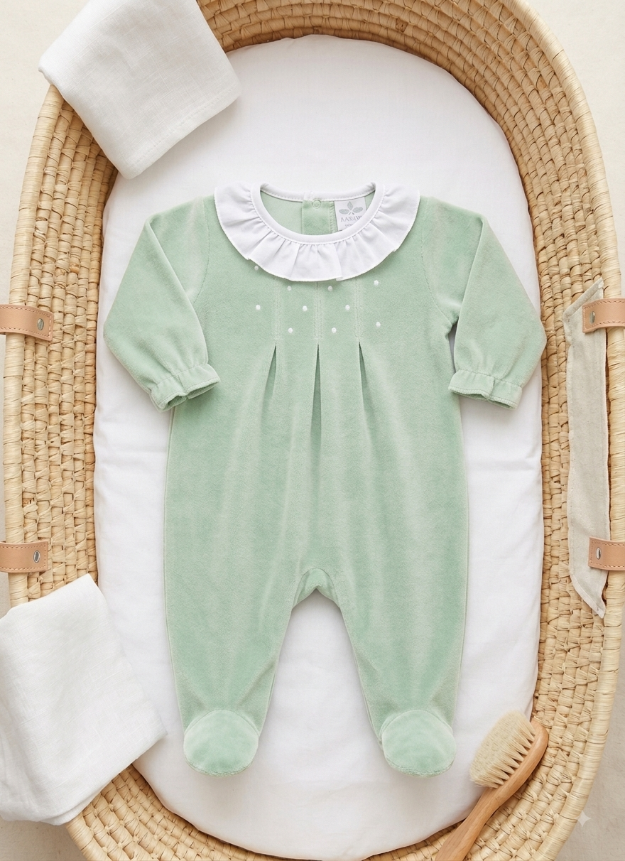 Pelele terciopelo Perla color verde pálido