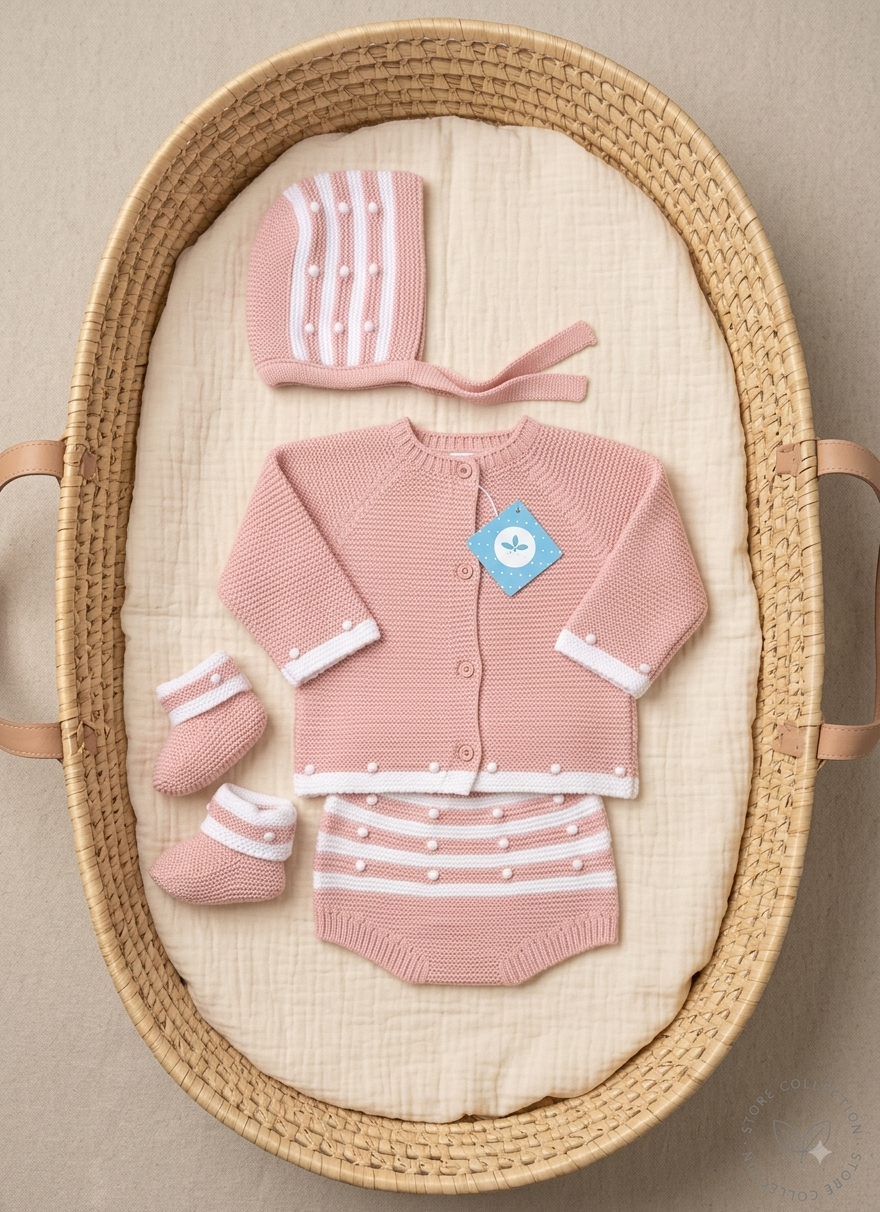Conjunto de punto Ismael color rosa de 4 piezas