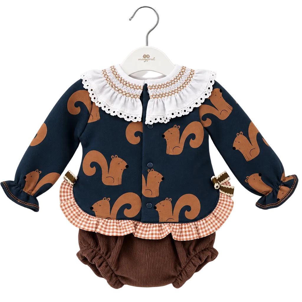 Conjunto Ardilla de sudadera y braguita para bebé niña