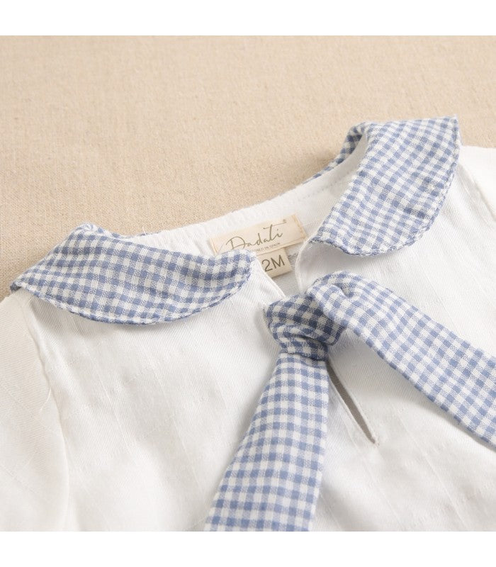 Conjunto bebé niño de camisa estilo marinero y pantalón corto vichy blanco y marino
