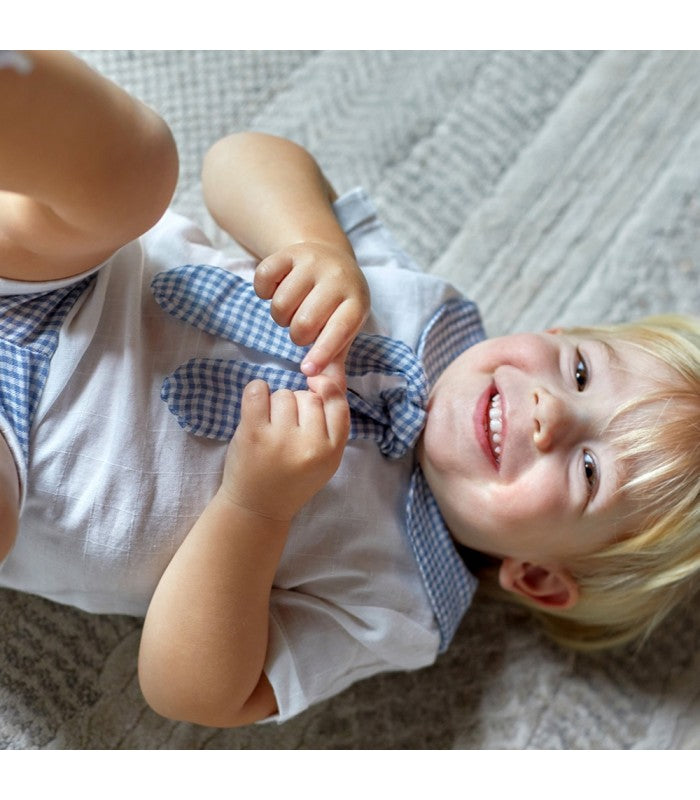 Conjunto bebé niño de camisa estilo marinero y pantalón corto vichy blanco y marino