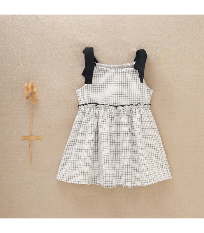 Vestido Niña de tiras negras y cuadros blancos