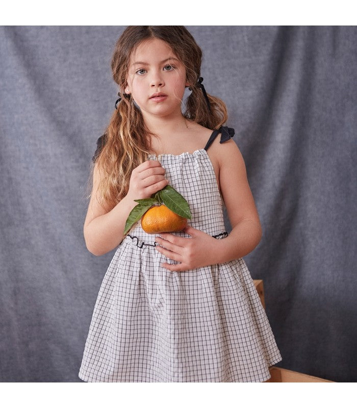 Vestido Niña de tiras negras y cuadros blancos