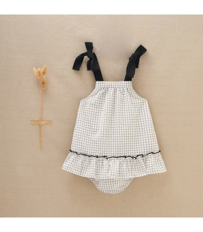 Vestido Jesusito Bebé niña blanco con cuadros negros
