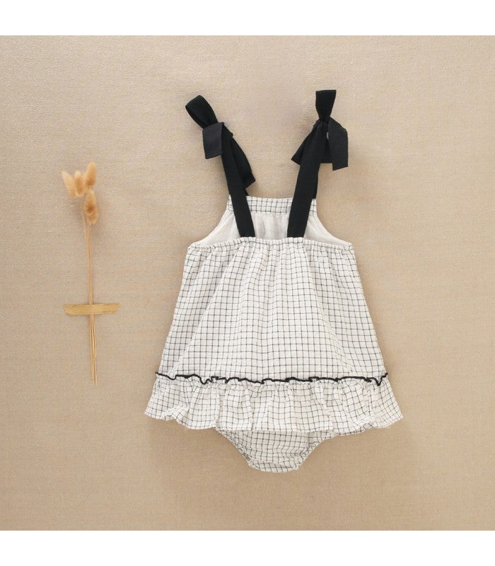 Vestido Jesusito Bebé niña blanco con cuadros negros