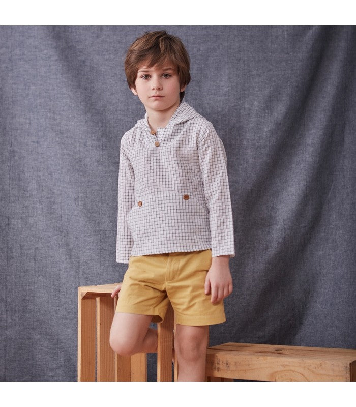 Sudadera Niño cuadros negros y blancos con capucha y bolsillo canguro