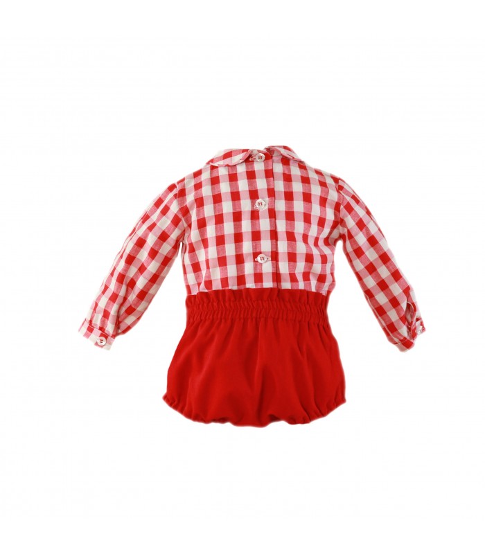 Conjunto Bebé Niño camisa cuadros rojos y blancos y pololo rojo Miranda