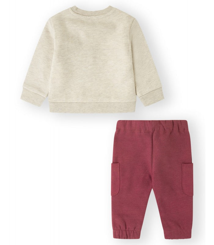 Chándal Bebé Niña sudadera beige y pantalón fucsia