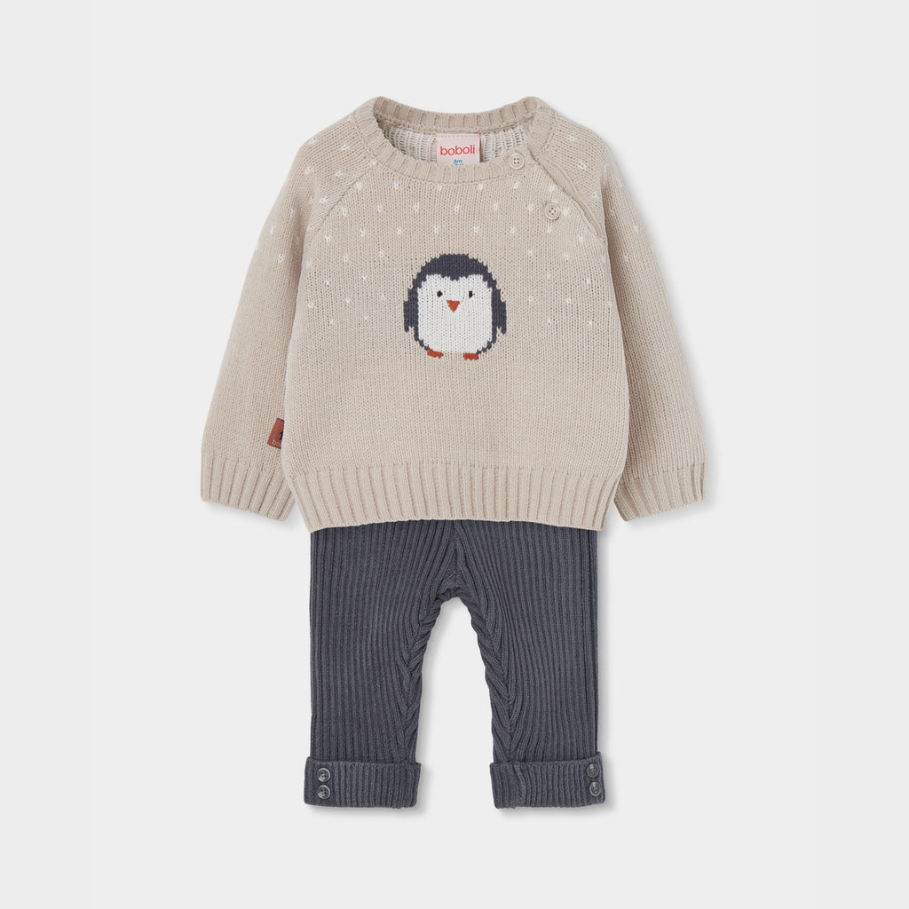 Conjunto bebé beige estampado de pingüino