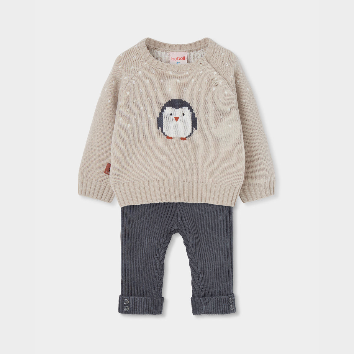 Conjunto bebé beige estampado de pingüino