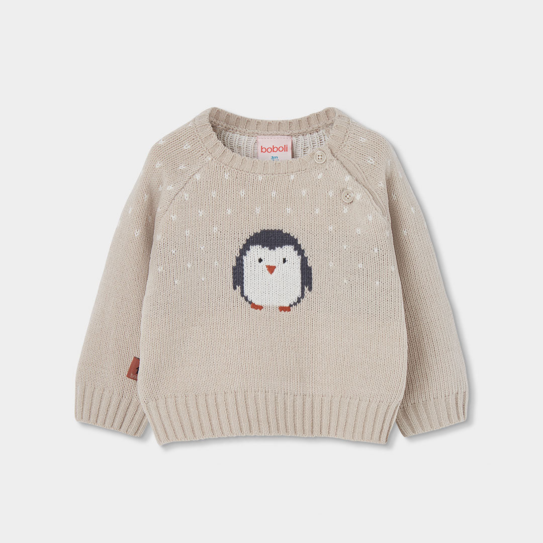 Conjunto bebé beige estampado de pingüino