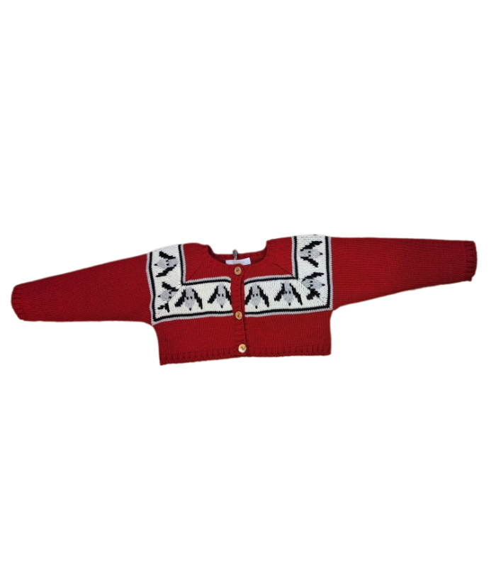 Vestido bebé con braguita y chaqueta roja de punto