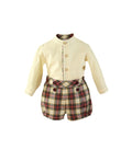 Conjunto Bebé Niño Camisa bambula color crudo y pantalón cuadros granate