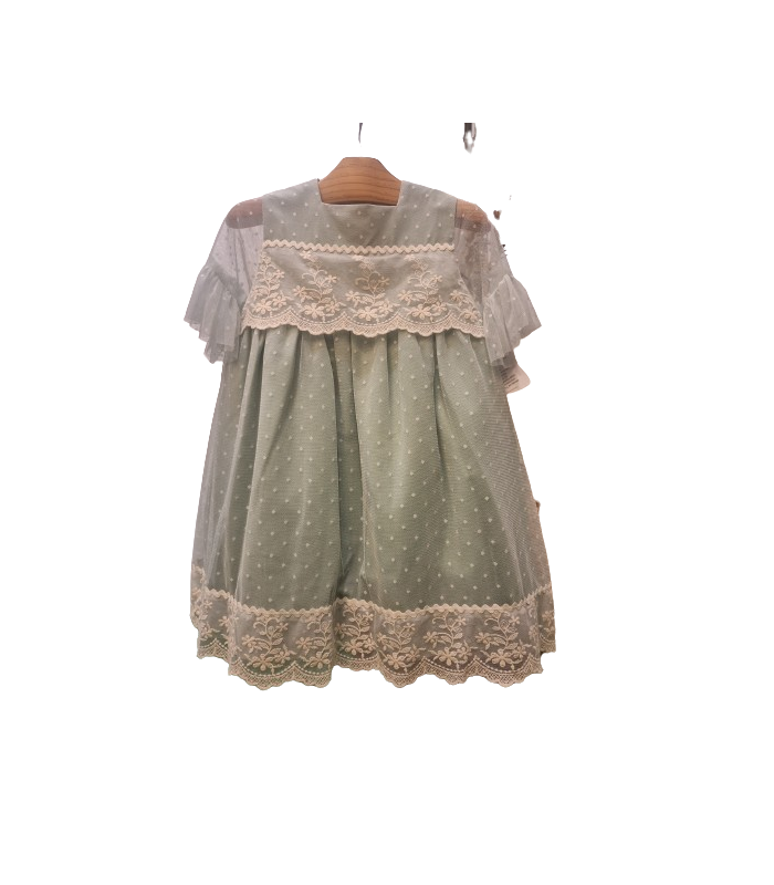 Vestido Ceremonia Arras Niña de encaje en fondo verde
