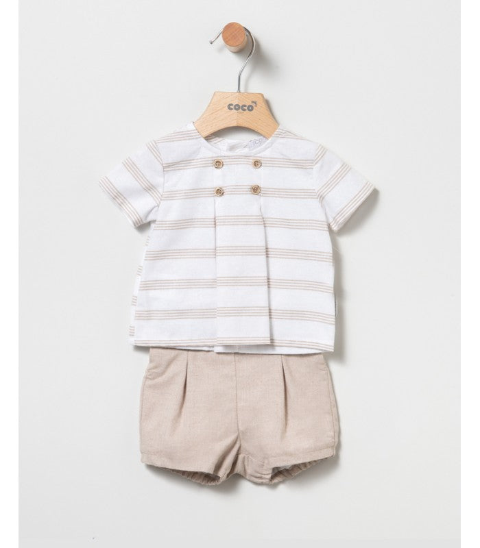 Conjunto  de bebé Niño de bloomer y camisa de rayas tostado