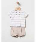 Conjunto  de bebé Niño de bloomer y camisa de rayas tostado
