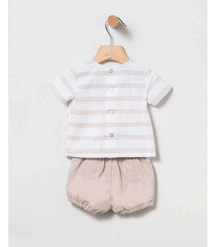 Conjunto  de bebé Niño de bloomer y camisa de rayas tostado