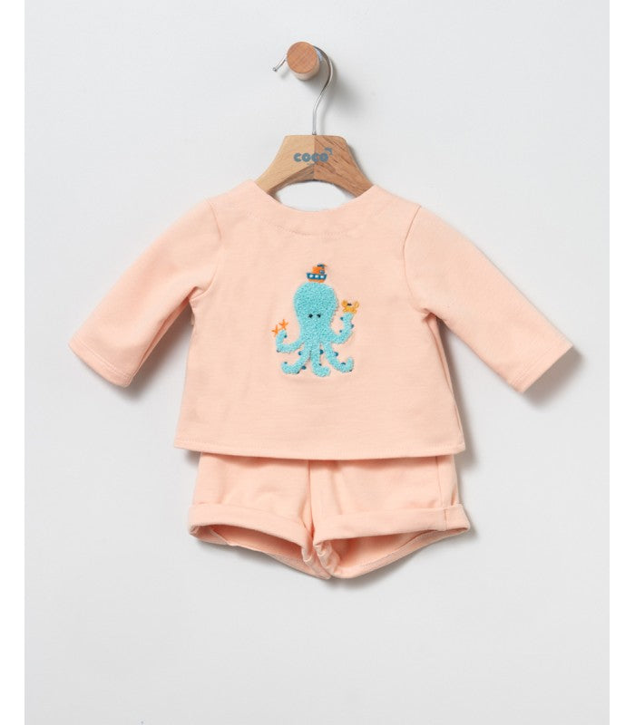 Conjunto Bebé Niña de sudadera y short de felpa color mandarina