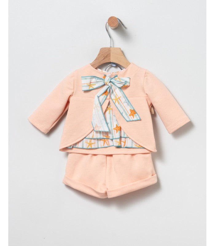 Conjunto Bebé Niña de sudadera y short de felpa color mandarina