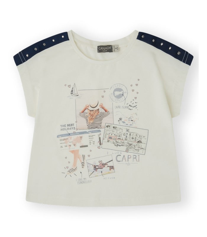 Camiseta Niña color blanca estampada Modelo PostCards