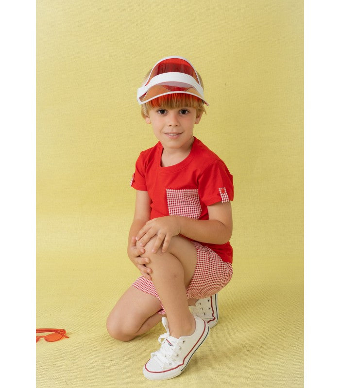 Conjunto Niño de polo rojo y bermuda vichy blanco y rojo. Colección La Bomba