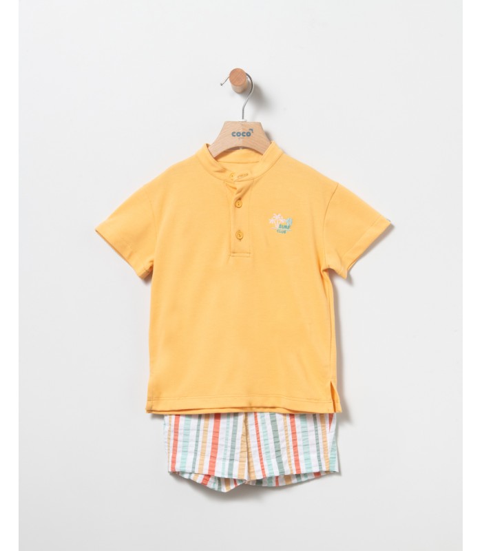 Conjunto Niño de Polo naranja y bermuda de rayas