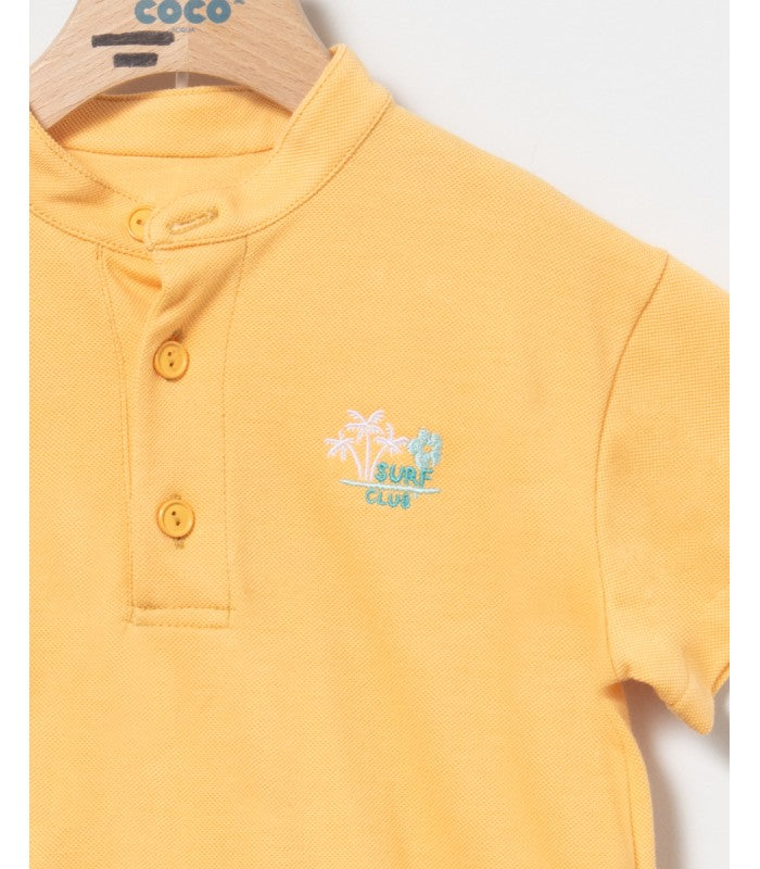 Conjunto Niño de Polo naranja y bermuda de rayas