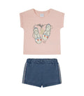 Conjunto bebé niña de camiseta rosa y short demin suave