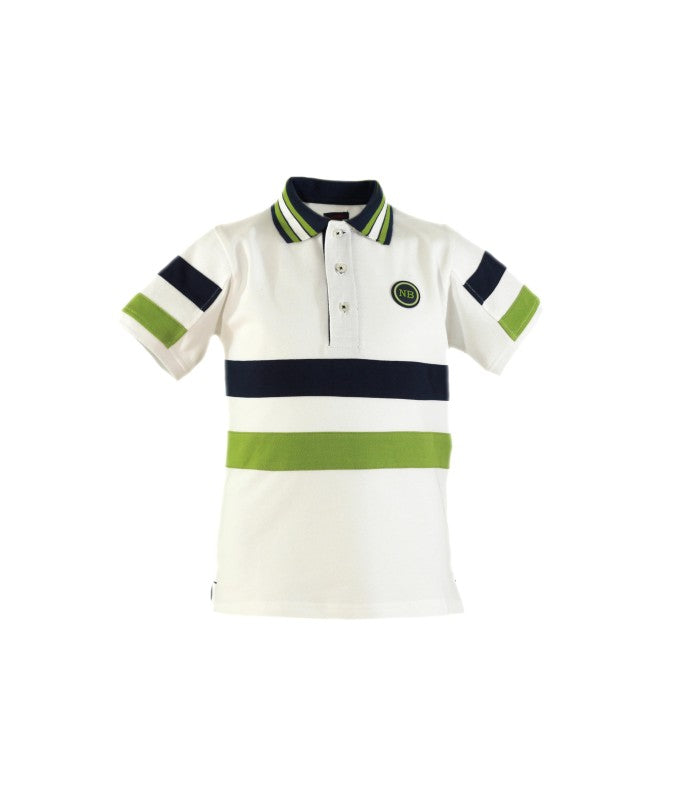 Polo niño blanco con franjas verdes