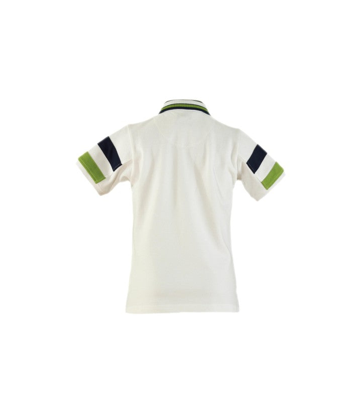 Polo niño blanco con franjas verdes