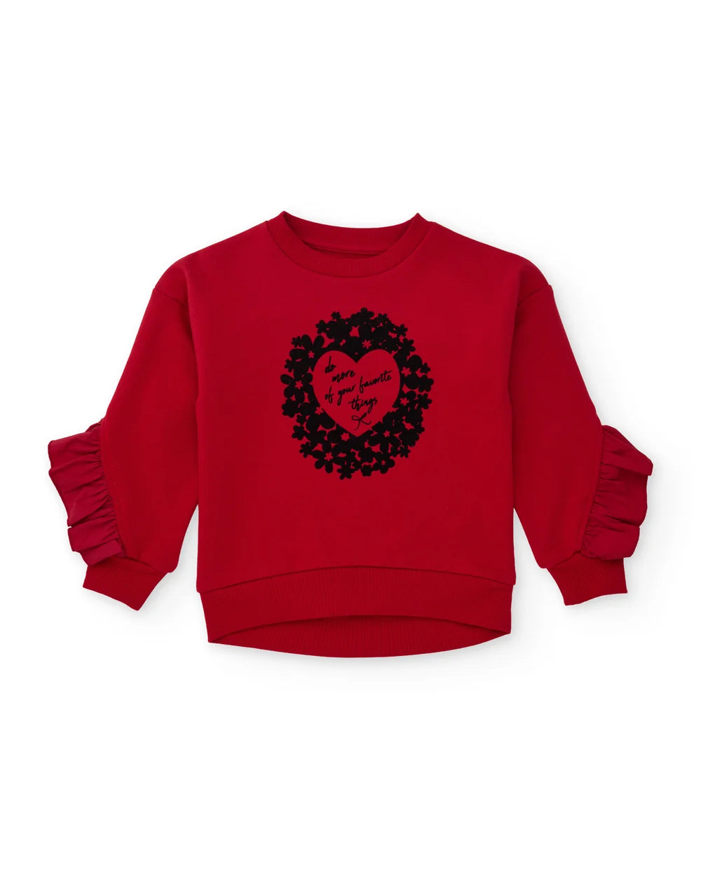 Sudadera de niña de felpa con estampado floral y volantes decorativos