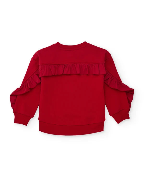 Sudadera de niña de felpa con estampado floral y volantes decorativos