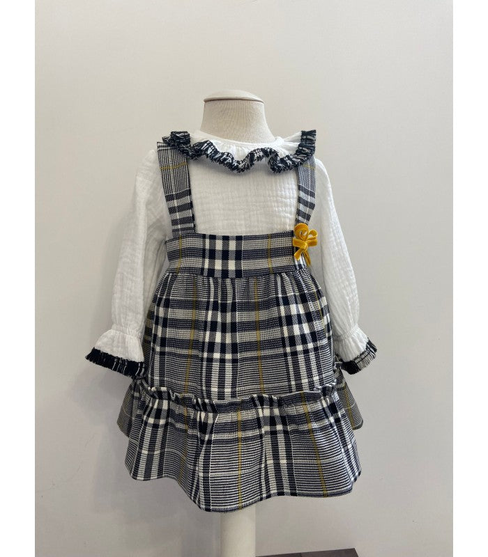 Baby Girl blouse and plaid dungaree skirt set La Dama de las Camelias Collection Basmarti