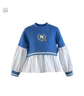 Sudadera NIña azul efecto camisa de rayas