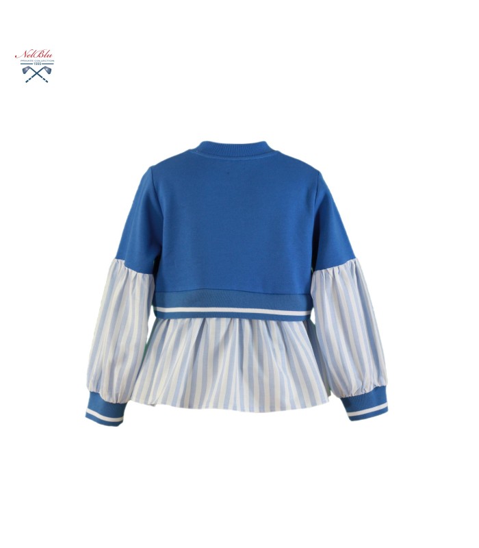 Sudadera NIña azul efecto camisa de rayas