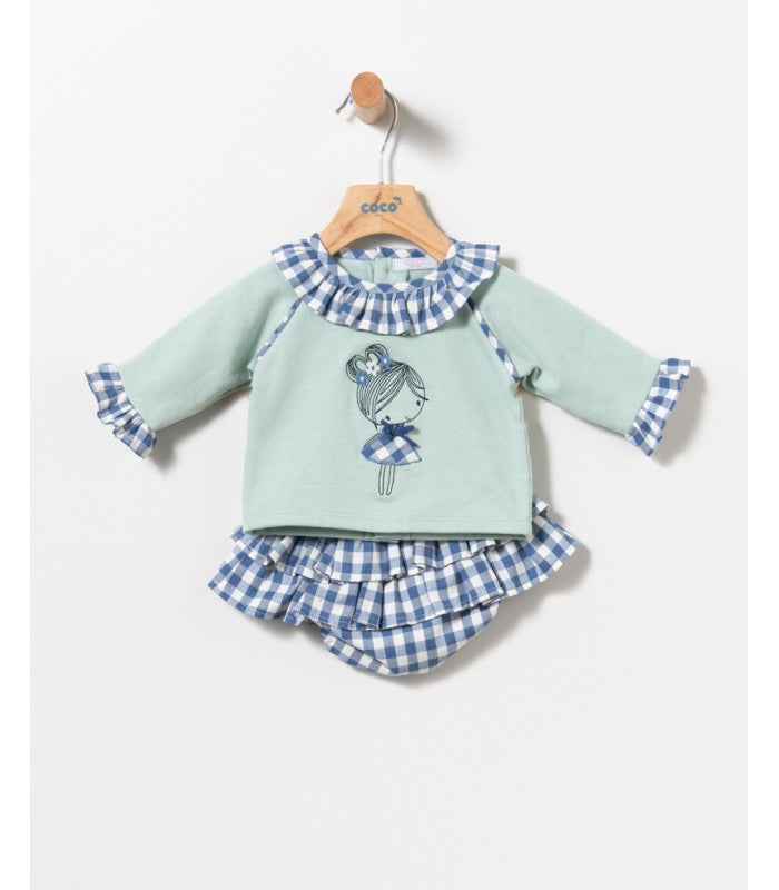 Baby Girl Bloomer and Sweatshirt Set in aqua green