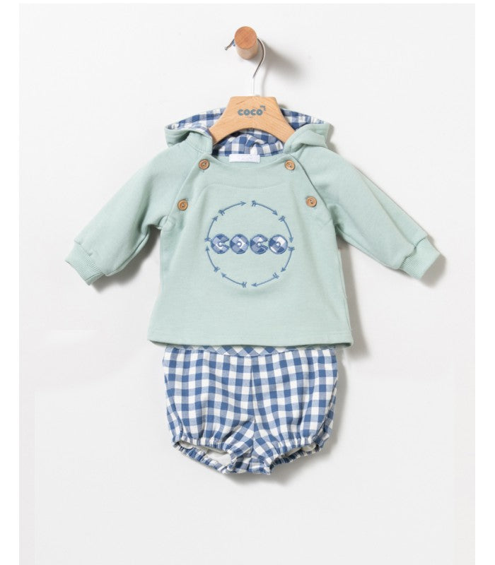Conjunto Bebé Niño Bloomer y jersey de felpa verde agua