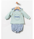 Conjunto Bebé Niño Bloomer y jersey de felpa verde agua