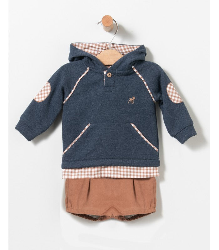 Conjunto bebé niño de sudadera y bloomer tostado