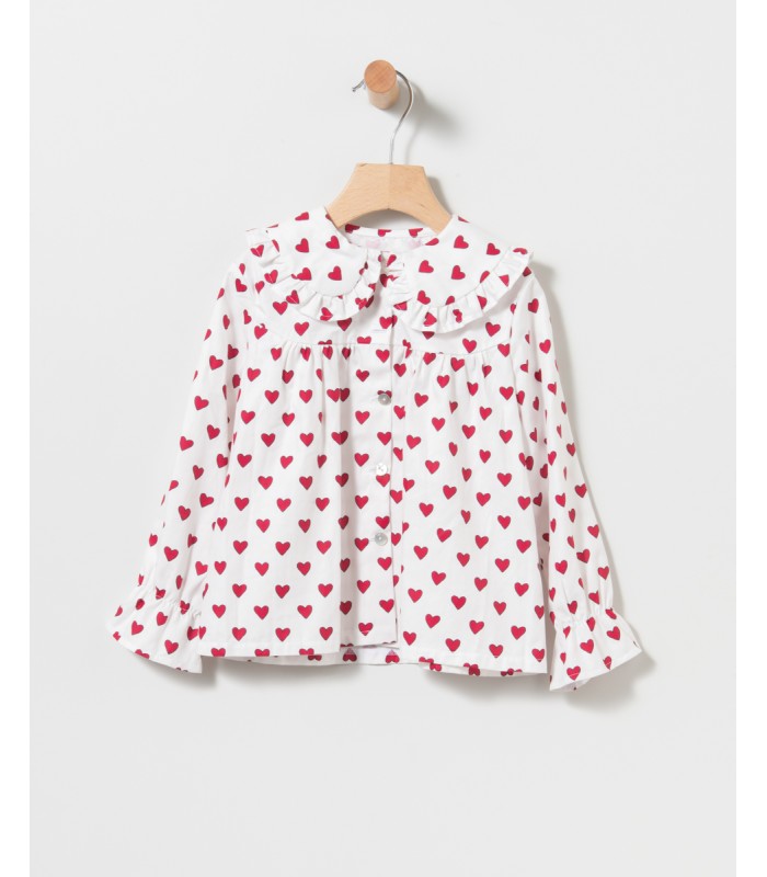 Mono Niña con blusa de corazones rojo