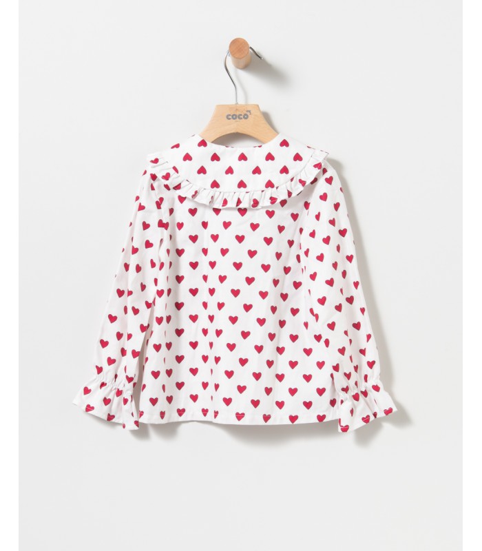 Mono Niña con blusa de corazones rojo