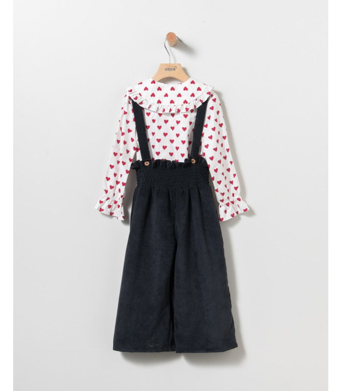 Mono Niña con blusa de corazones rojo