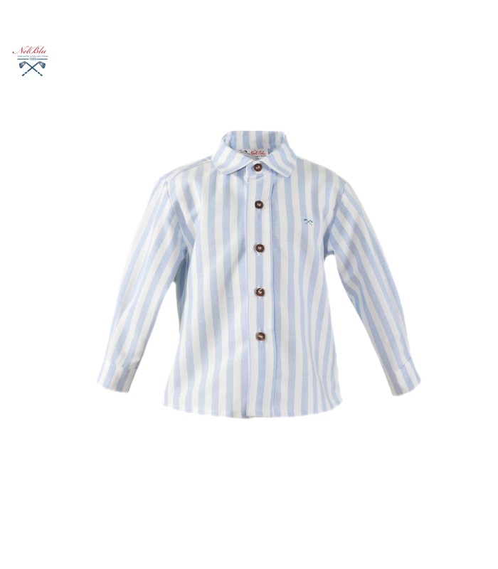 Camisa Bebé Niño manga larga de rayas blanca y azul