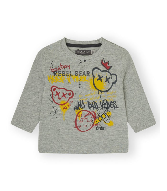 Camiseta Bebé Niño gris estampada. Modelo Bomb