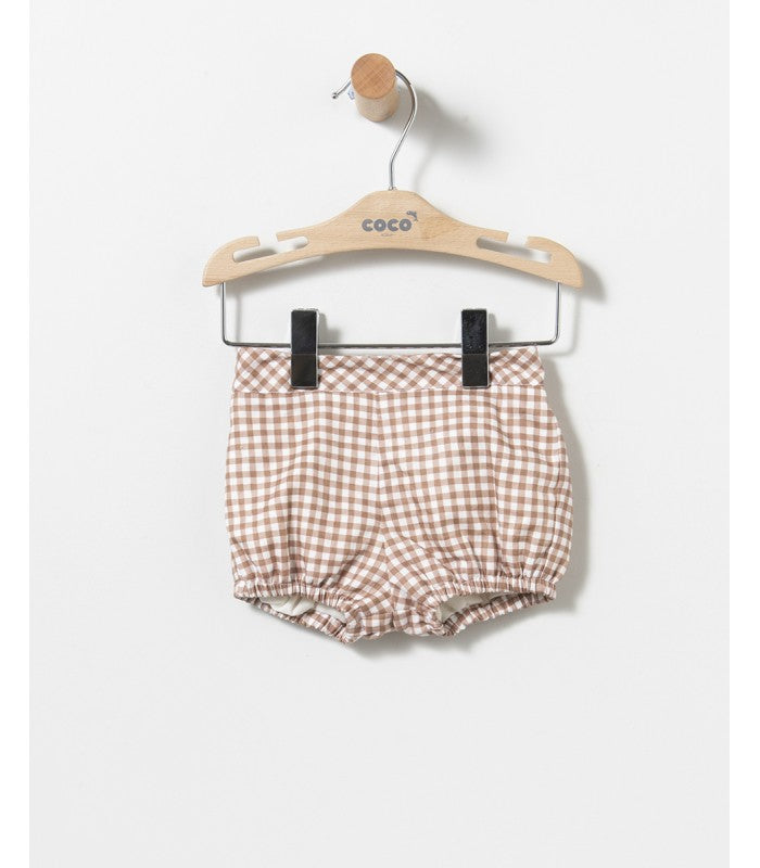 Conjunto bebé Niño de sudadera y bloomer de cuadros tostado