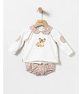 Conjunto bebé Niño de sudadera y bloomer de cuadros tostado